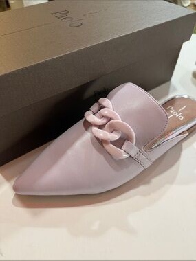 Paolo Women's Light Pink Chain-Trim Leather Mule